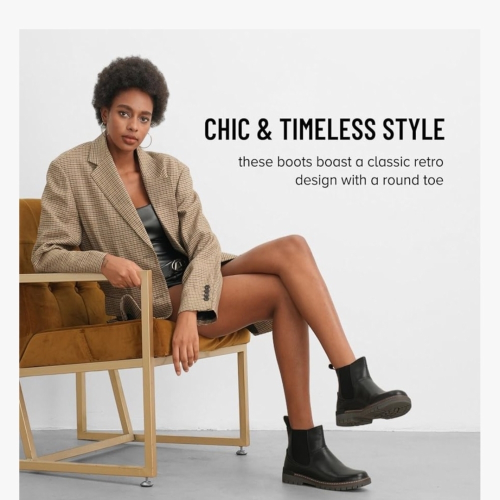 Vepose Black Chelsea Ankle Boots with Brown Trim - Picture 7 of 7